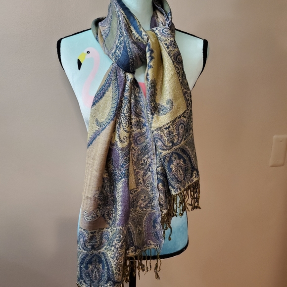 Beautiful artisan scarf wrap,golds,blues, - Picture 3 of 4
